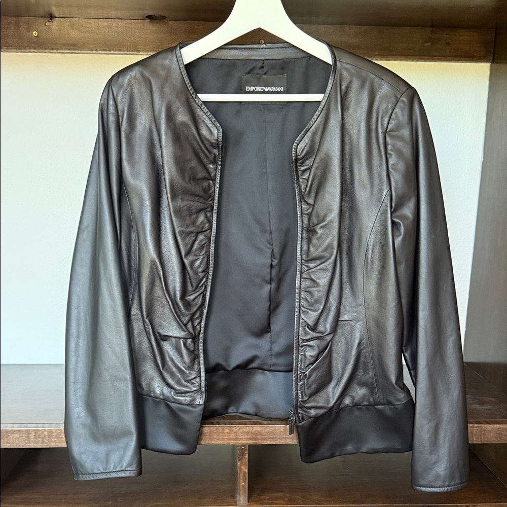 Emporio Armani Women's Black Leather Jacket - Italian Size 50 L US 44